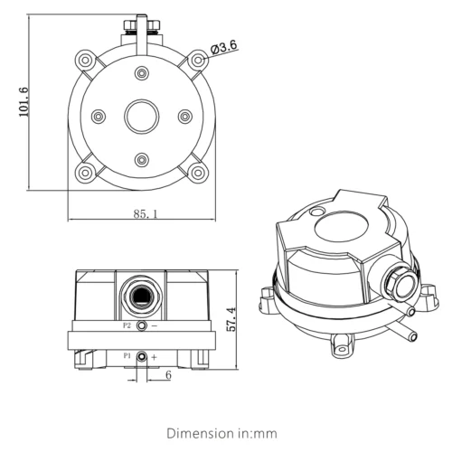 LF32-Ficha-Tecnica-Dimensiones Diagrama técnico y dimensiones del interruptor de presión diferencial LEFOO serie LF32