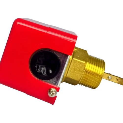 Acceso a Cableado y Rosca Bronce FS51 Vista lateral del flow switch LEFOO FS51 mostrando el orificio para cableado eléctrico y conexión roscada NPT