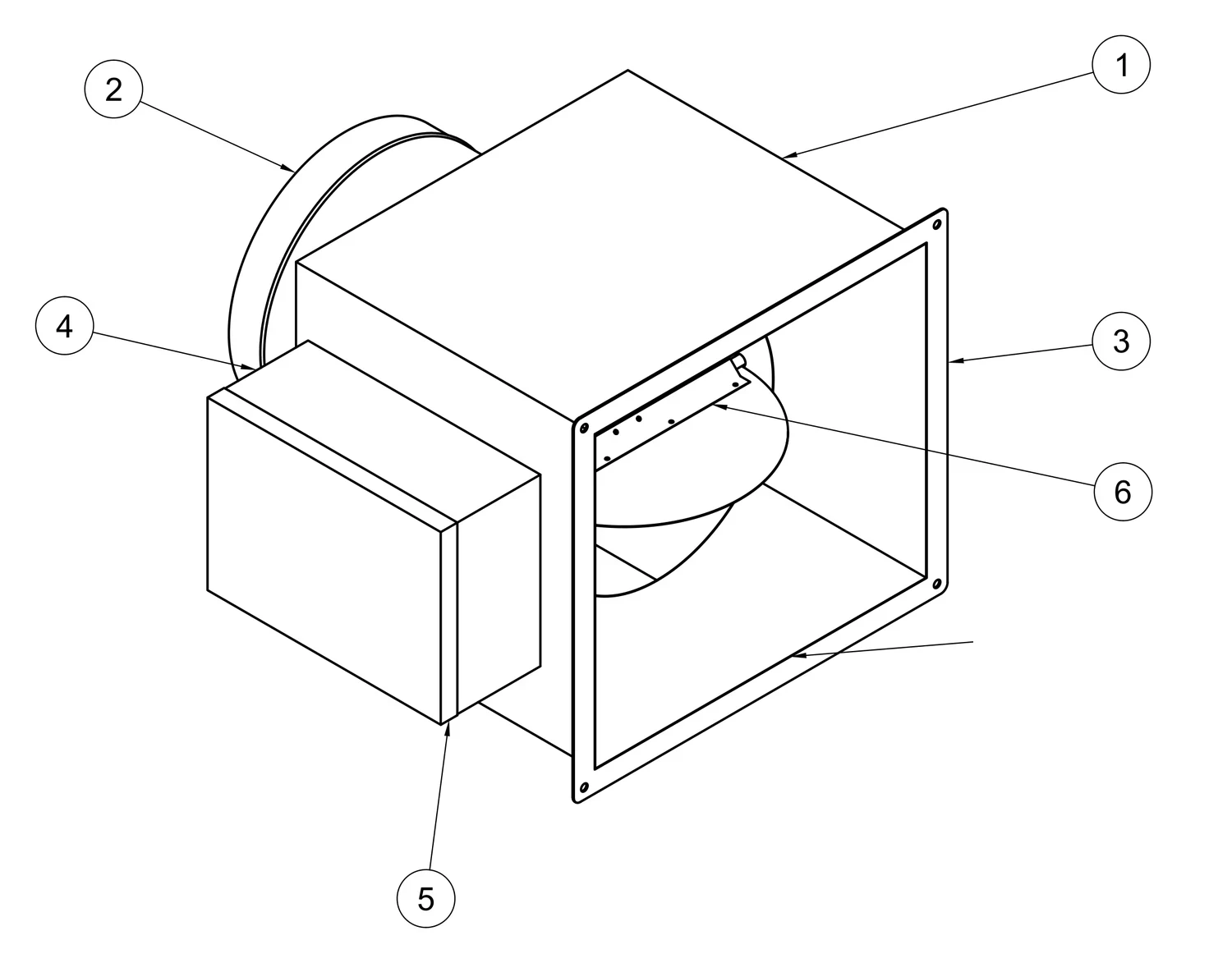 Dibujo isométrico de despiece de una caja VAV circular de 14 pulgadas fabricada por SOLINTECK, con chasis, ducto circular interno, brida TDF, dámper y caja eléctrica