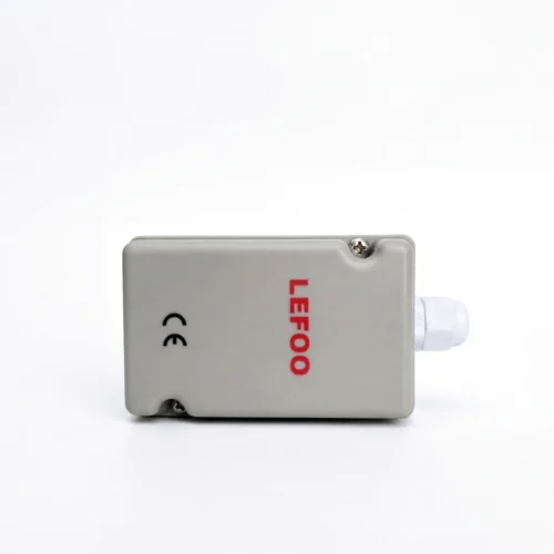 Cubierta Superior Flow Switch FS52 Vista superior de la tapa gris del flow switch LEFOO FS52 con logotipo y tornillos de fijación