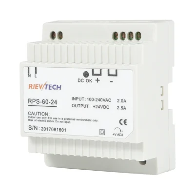 Fuente conmutada Rievtech RPS-60-24 de riel DIN con salida de 24 V CC y 2,5 A