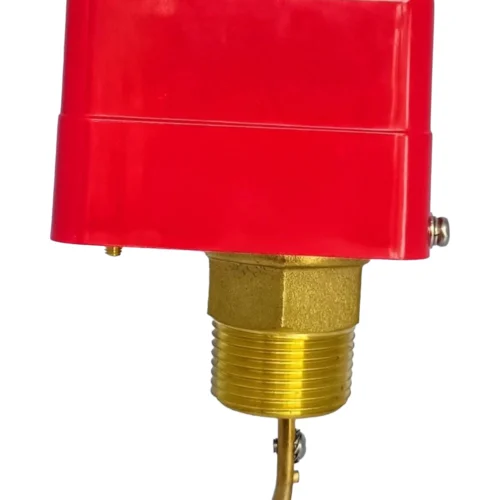 Interruptor de Caudal HVAC LEFOO FS51 Vista frontal vertical del interruptor de caudal HVAC modelo FS51 con carcasa roja estándar