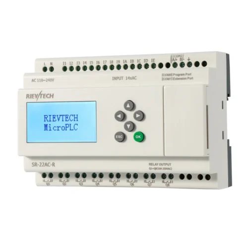mini-plc-rele-programable-rievtech-sr-22ac-r Relé temporizador programable / mini PLC Rievtech SR-22AC-R de 110-240V con 14 entradas y 8 salidas