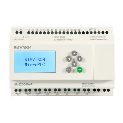 Mini PLC / Relé Programable 14E/8S 12-24V analógico · SR-22DC-DA-R