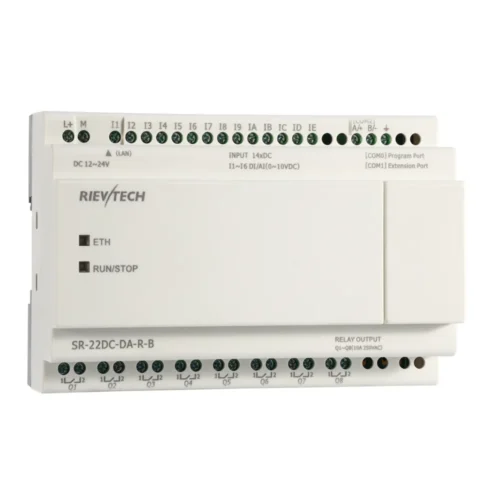 Relé lógico / nano PLC Rievtech SR-22DC-DA-R-B de 12-24V con 6 entradas analógicas