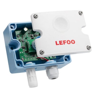 interior-circuito-detector-gases-lefoo-lfg101 Vista de la tarjeta electrónica y componentes internos del equipo de medición ambiental CO LEFOO