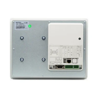 Parte posterior de la pantalla HMI Rievtech RTS6100M con puertos serie, Ethernet, USB y ranura micro SD