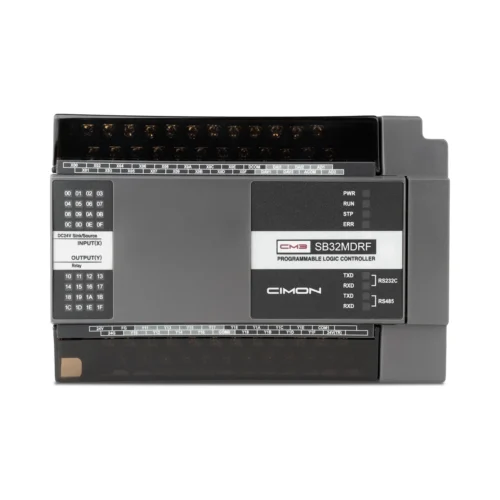 PLC compacto Micro-S de 32 E/S y 4 canales analógicos con salida por relé · CIMON CM3-SB32MDRF PLC compacto Micro-S de 32 E/S y 4 canales analógicos con salida por relé CIMON CM3-SB32MDRF, vista frontal