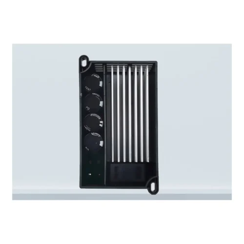 Variador monofásico a trifásico Rievtech RI9000-2S, vista interna Vista interna del variador de frecuencia Rievtech RI9000-2S mostrando el disipador y la disposición de componentes