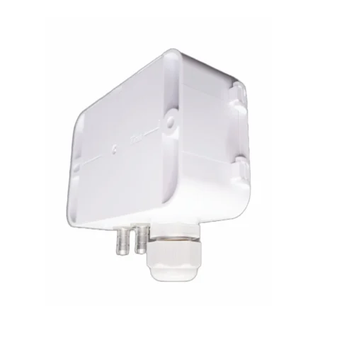 Sensor presion diferencial LFM108 trasera diagonal Sensor de presión diferencial para ducto LFM108 vista trasera diagonal detallando guías de fijación