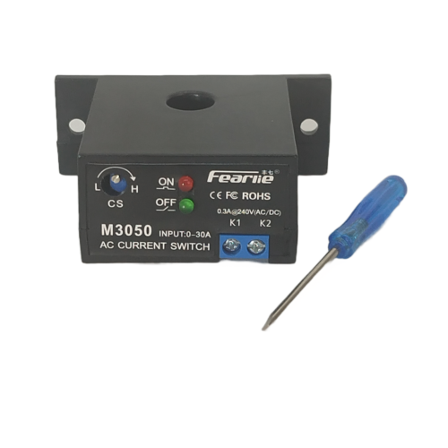 ajuste-potenciometro-switch-corriente-fearlie-m3050 Ajuste del punto de disparo en el interruptor de corriente AC usando destornillador perillero