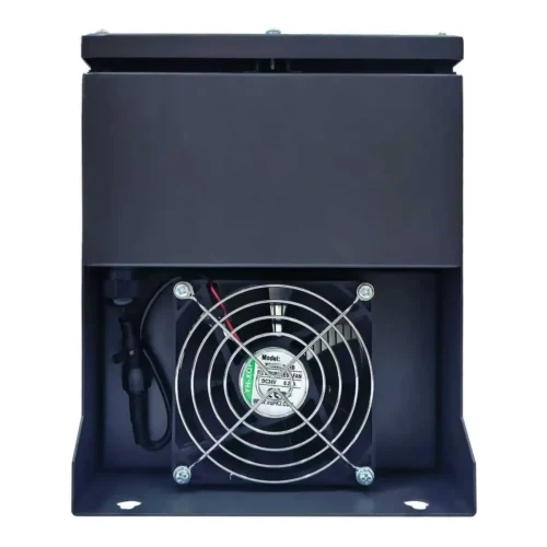 Variador de frecuencia IP54 Rievtech V910, ventilador libre de polvo Parte posterior del variador de frecuencia IP54 Rievtech V910 con el ventilador de enfriamiento de 24 Vdc y su rejilla protectora